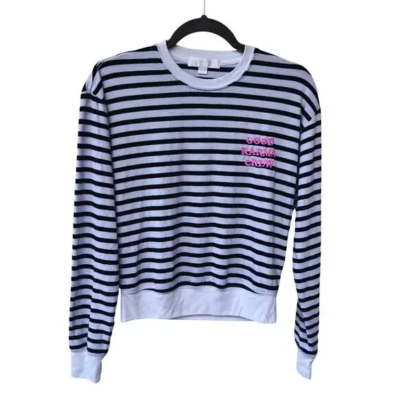 Spiritual Gangster Good Karma Crew Stripe Pullover Navy White Women’s Small - Picture 3 of 7